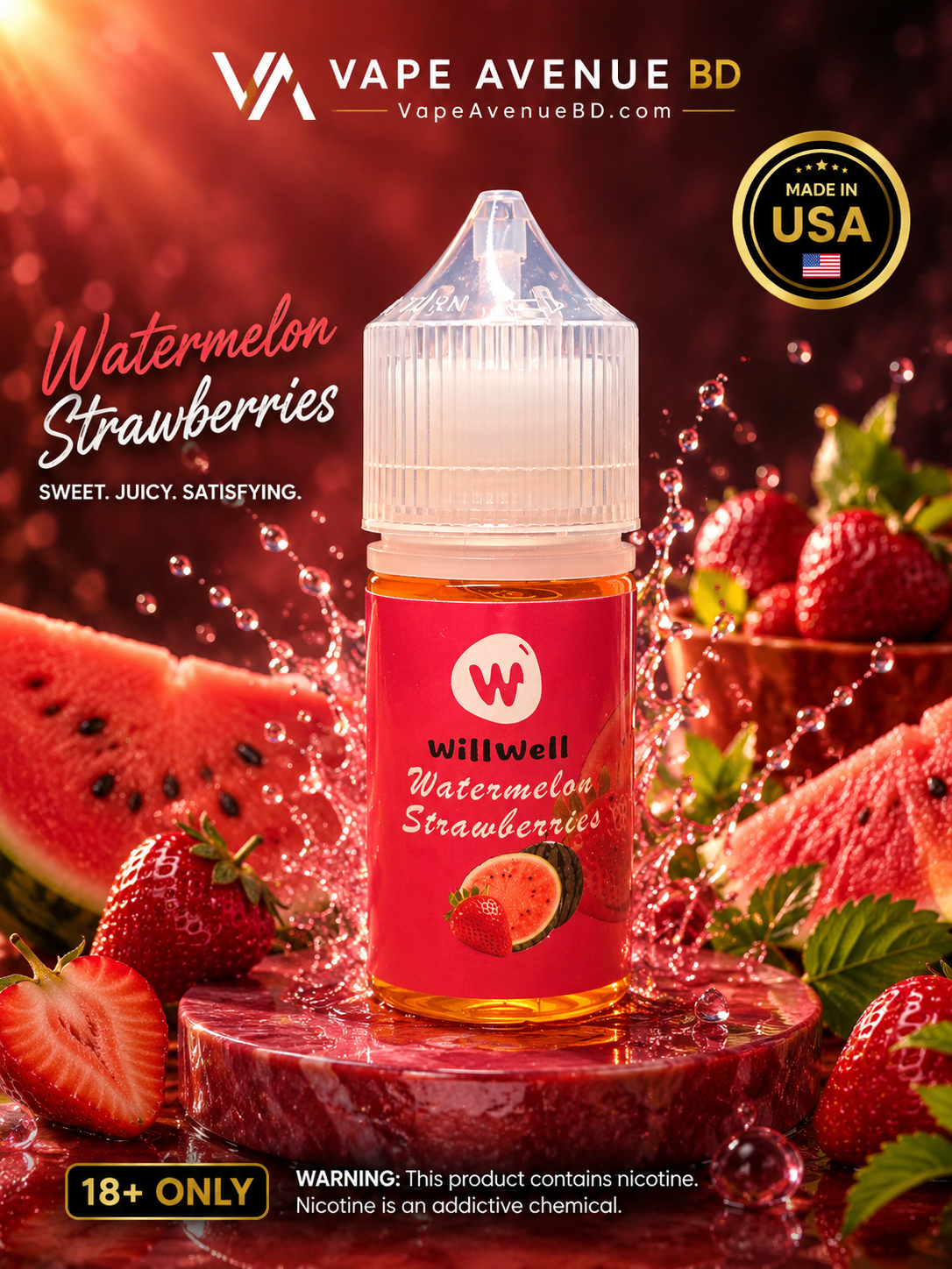 Willwell Watermelon Strawberry Nic Salt E-Liquid 30ml 50MG